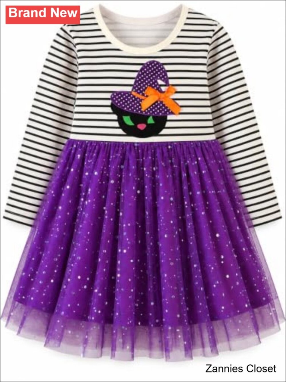 👻 HILEELANG Girls Long Sleeve Witch Cat Tulle Dress Halloween Party